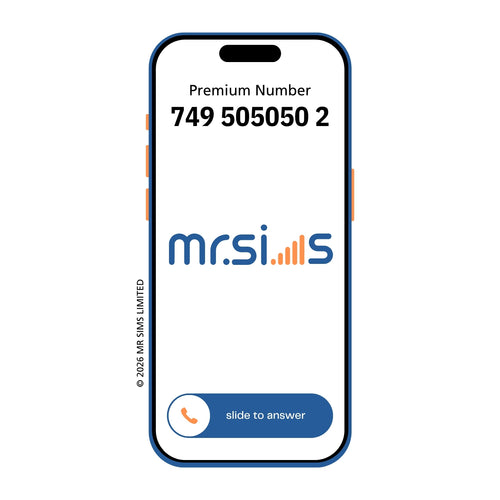 Memorable Gold VIP UK mobile number 0749 505050 2, MR.SIMS Premium Series payas-you-go SIM card for business or personal use